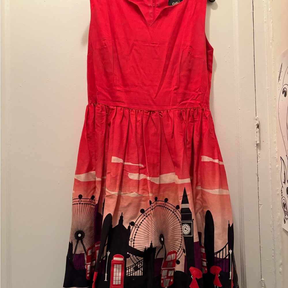 Collectif Red London Skyline Dress in Large